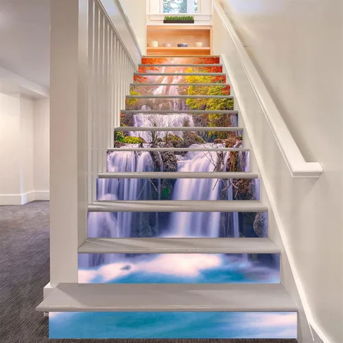 Vista 11 de artfanke 13 piezas de adhesivos 3D de amanecer en la playa - Adhesivos para escalones de pelar y pegar para decoración de hogar y oficina - 39,37" x
