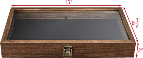 Vista 2 de Alhajerocaja para almacenar cuentas con tapa de vidrio templado y terciopelo negro. Caja de muestra de medallas, premios, alhajas y cuchillos.