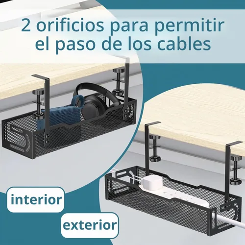 Vista 8 de Bandeja de gestión de cables debajo del escritorio, organizador de cables de malla sin taladro Bandeja de gestión de cables Rack de gestión