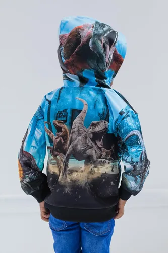 Vista 3 de Jurassic World Jurassic Park - Sudadera con capucha de forro polar T-Rex azul para niños pequeños y grandes