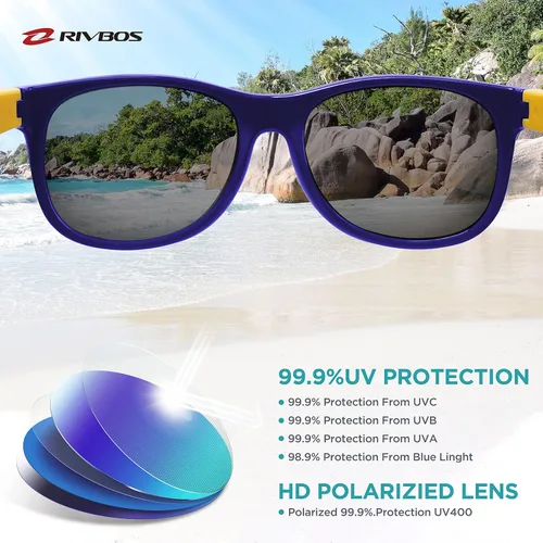 Vista 3 de Lentes de sol de goma Rivbos RBK004, flexibles, para niños lentes para bebés y niños de 3-10 (vidrio espejado disponible).