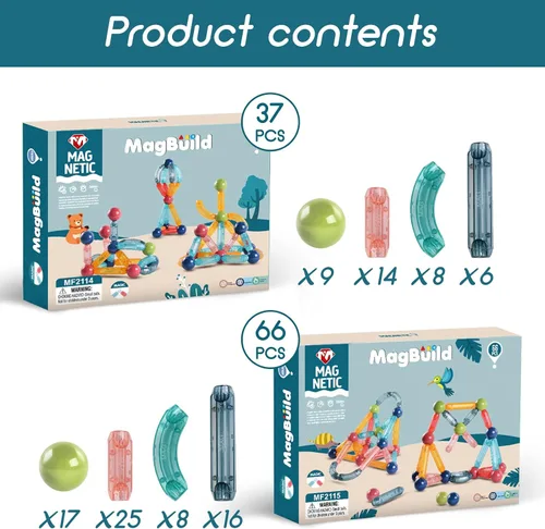 Vista 2 de csvictory Juego de bolas y varillas magnéticas, bloques magnéticos de juguete para STEM, bloques de construcción magnéticos con varillas y bolas