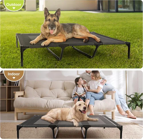 Vista 5 de petizer Cama elevada grande y refrescante para perros, catre resistente al aire libre para acampar en verano, cama elevada para mascotas Negro