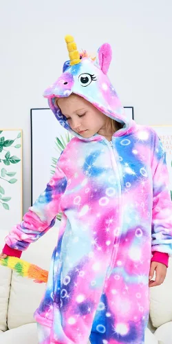 Vista 4 de Pijama unisex de unicornio para niños, disfraz de Halloween
