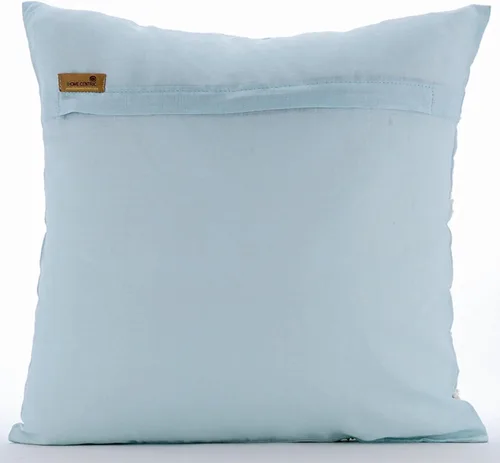 Vista 6 de The HomeCentric Funda de cojín para sofá, 12 x 12 pulgadas, funda de almohada decorativa cuadrada de lino azul claro con zardozi y cuentas bordadas