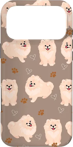 Vista 22 de Funda marrón para iPhone 13 Pro Max con diseño de pomerania y cachorros
