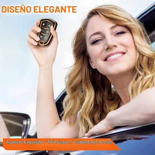 Vista 8 de Funda de llavero Accesorios para Cadillac para Cadi Escalade ESV 6 botones, funda de TPU (negro)