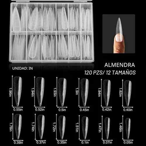 Vista 5 de 120 formas de uñas dobles, extensión larga de almendra, formas de uñas de poligel, cobertura completa, moldes de uñas reutilizables, 12 tamaños