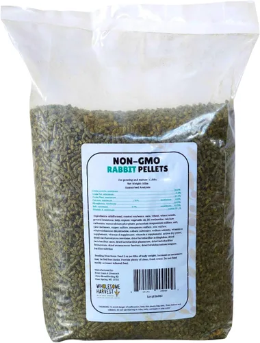 Vista 3 de Pellets de conejo sin OMG, 10 libras, 18% de proteína, 1.1% de calcio, pellets de comida para conejo con heno de alfalfa, apoya la digestión