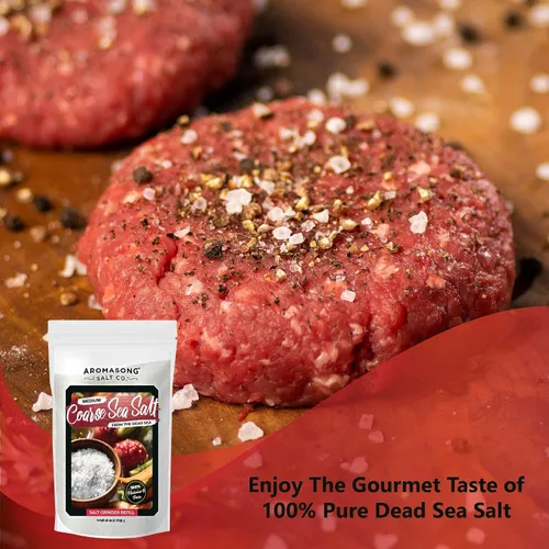 Vista 2 de Aromasong Sal marina 100% natural de grano grueso, 2.43 libras con sal marina de grano fino, 2.43 libras del mar muerto, sin refinar, sin gluten