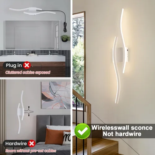 Vista 8 de Juego de dos apliques de pared LED modernos, apliques de pared regulables, 3000K-6500K LED inalámbrico con control remoto, lámpara de pared