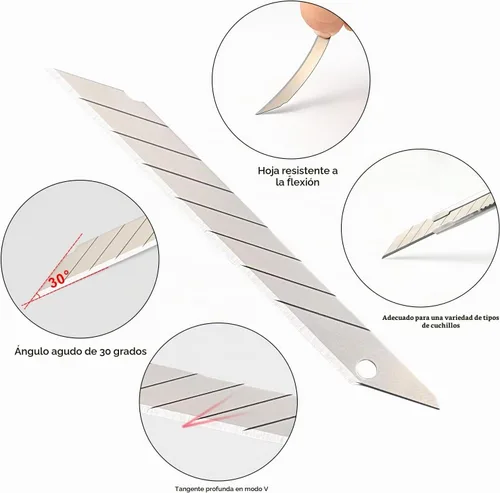 Vista 3 de FOSHIO Hojas de Repuesto para Cuchillo de Arte Universal de 30 Grados con Corte de Snap-off, Material de Acero al Carbono de Alta Dureza, Hojas