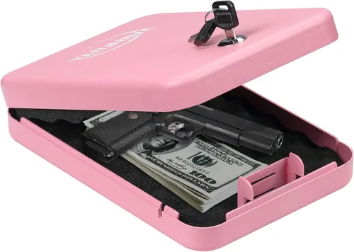 Vista 11 de TENAMIC Caja fuerte para pistola, caja de seguridad portátil para pistola de viaje, caja de bloqueo de pistola de acero sólido para el hogar, cajas