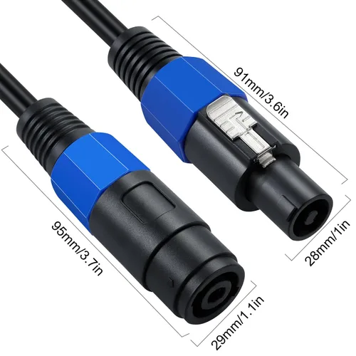 Vista 2 de Cable de extensión Speakon macho a hembra de 3.3 ft/3.2 pies con bloqueo giratorio para DJ PA escenario amplificador audio jack cable de altavoz