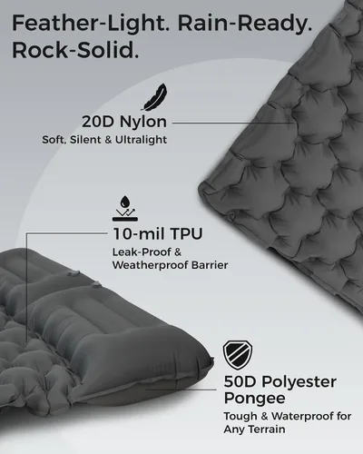 Vista 3 de KingCamp Colchoneta de dormir para camping, colchoneta inflable ultraligera conectable, colchón de camping con almohada integrada de 6.3 pulgadas