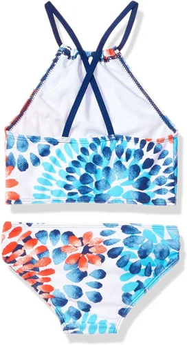 Vista 2 de Traje de baño de 2 piezas tipo tankini, con cuello halter y estampado de margaritas, con factor de protección ultravioleta 50+, para la playa