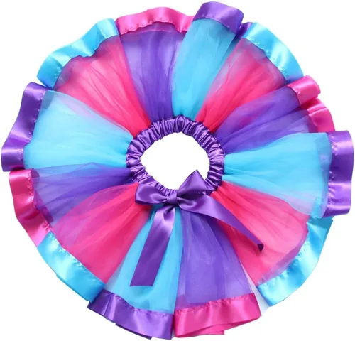 Vista 2 de BGFKS Falda tutú de tul de ballet en capas para niñas pequeñas con lazos coloridos para el cabello