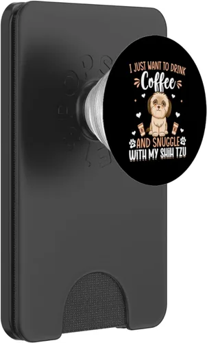 Vista 8 de Bebe café y acurrucarse con Shih Tzu Dog Lover Graphic PopSockets intercambiable PopGrip