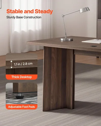 Vista 5 de VEVOR Escritorio ejecutivo de 63 pulgadas, mesa de oficina rectangular grande y moderna, mesa ejecutiva de madera resistente con orificio de Nogal