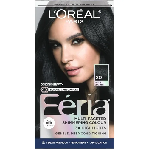 Vista 42 de L'Oreal Paris Feria - Tinte permanente brillante multifacético para el cabello, tinte de alta intensidad para reflejos 3X, 10 negro azabache
