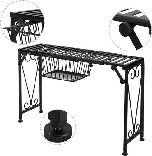 Vista 6 de MyGift Estante para colocar sobre el fregadero con cajón extraíble, estante extensible de metal negro para cocina sobre el fregadero, estante