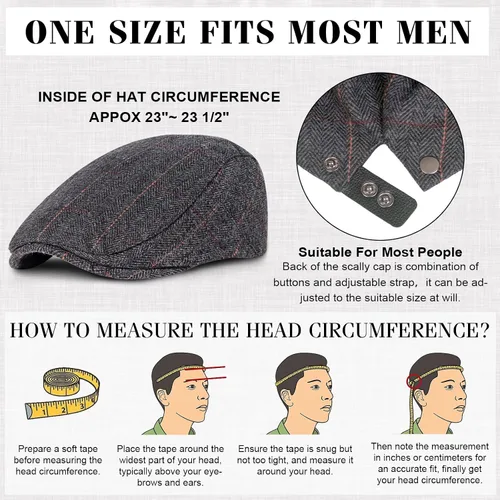 Vista 4 de Senker Fashion Paquete de 2 gorras de Newsboy para hombre, ajustables, de espiga, de lana de tweed, gorra plana, gorra de conducción Ivy Cabbie