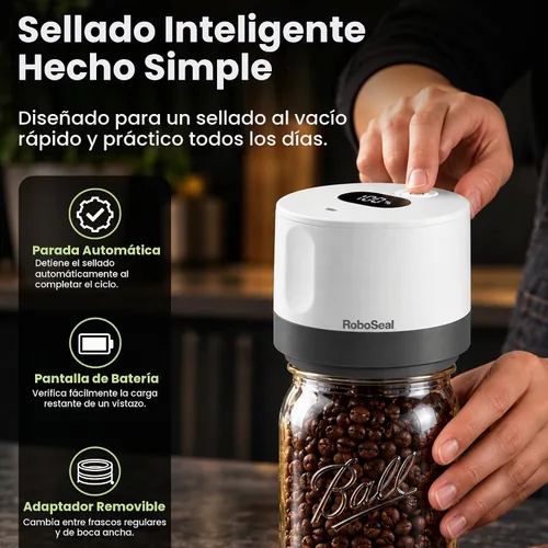 Vista 7 de Roboseal - Kit de sellado al vacío eléctrico para tarros Mason con 50 tapas