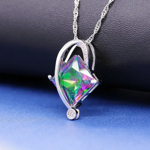 Vista 9 de Uloveido T295 - Juego de collar, anillo y aretes con topacio de cristal cuadrado grande