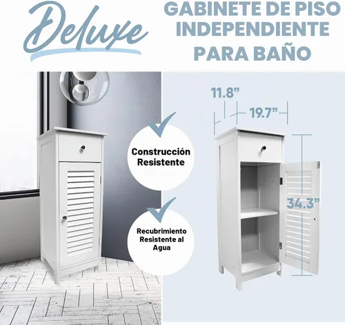 Vista 3 de MICRODRY Armario estrecho de almacenamiento para baño con puerta de rejillas, cajones y estantes, almacenamiento de baño, diseño funcional compacto
