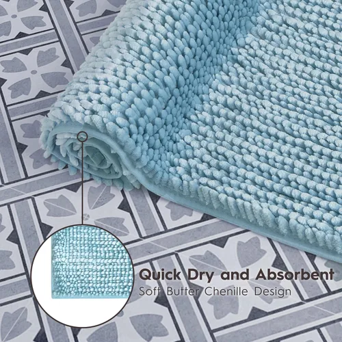 Vista 4 de Laura Ashley - Juego de 2 tapetes de baño de chenilla suave, 20 x 34 pulgadas, color azul