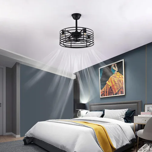 Vista 4 de Ventilador de techo enjaulado de 20 pulgadas con luz, 3 velocidades ajustables, luces de ventilador de techo con control remoto, ventiladores