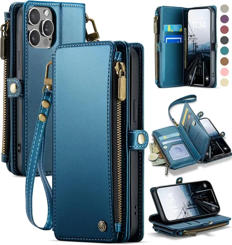 Vista 11 de Defencase Funda Magnética de Cartera para iPhone 15 Pro Compatible con Magsafe con Bloqueo RFID Correa con Cremallera Portador de Tarjetas