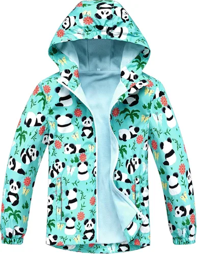 Vista 14 de M2C - Chaqueta ligera impermeable para exteriores con capucha para niñas, forro polar con estampado floral Perla de guepardo