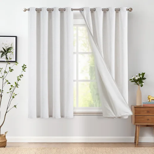 Vista 39 de Jinchan Cortinas de lino azul semitransparentes de 96 pulgadas de largo, 2 paneles para sala de estar con ojales, cortinas oscuras de lino
