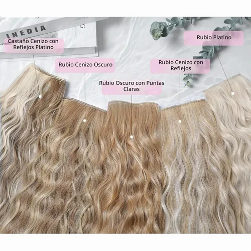 Vista 5 de REECHO Extensiones de cabello con clip, 5 piezas, de 24 pulgadas, de color rubio ceniza, extensiones de cabello con ondas largas y sueltas, HE002