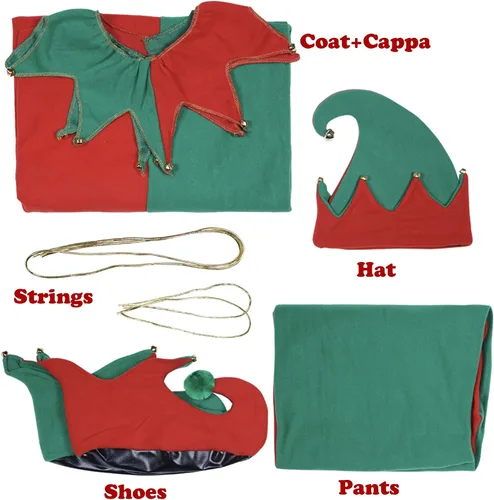 Vista 7 de EraSpooky Disfraces de elfo de Navidad para hombres, mujeres y adultos, traje de Papá Noel, vestido festivo, divertido fiesta de cosplay