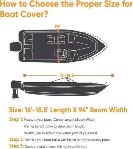 Vista 6 de NEVERLAND Funda para barco impermeable de grado marino resistente de poliéster 600D, lona remolcable, se adapta a V-Hull y Tri-Hull, Runabouts