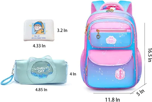 Vista 4 de Mochila escolar azul para niños, 5 unidades, para computadora portátil, bolsa de hombro, mochila escolar para estudiantes, adolescentes, niños