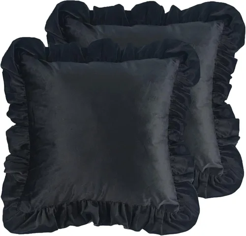 Vista 20 de Jemiipee Juego de 2 fundas de almohada de terciopelo con volantes para sofá, juego de 2 fundas de almohada decorativas con volantes de 18 x 18