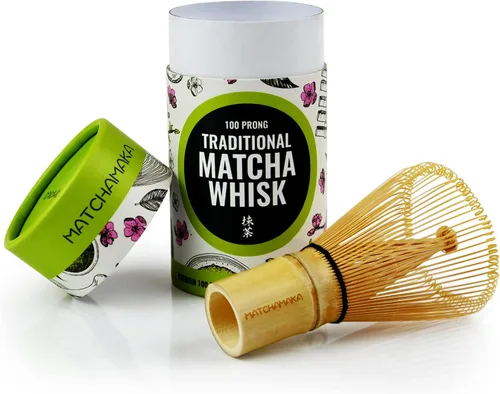 Vista 4 de Batidor de té verde matcha prémium – 100 puntas – MATCHAMAKA tradicional japonés de bambú matcha – té verde, leche matcha, polvo ceremonial matcha