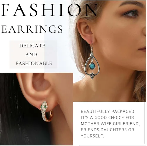 Vista 7 de W WEILIRIAN Aretes colgantes de cuentas verdes bohemias, aretes de gota ovalados, aretes de aro minimalistas, joyería para mujeres y niñas, regalos