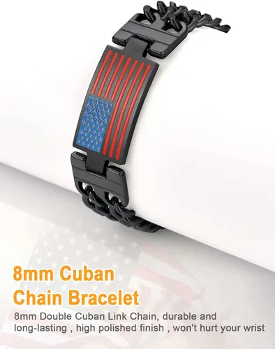 Vista 8 de U7 Bracelets for Men American Flag Bracelets 4th of July Jewelry Leather Wristband Stainless Steel18K Gold PlatedBlack Cuban Link Chain Bracelets