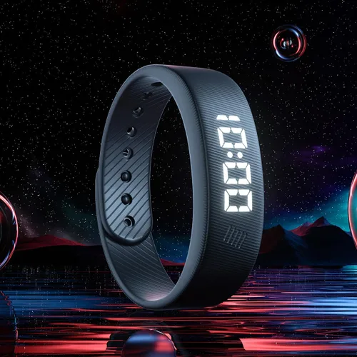 Vista 4 de Gosasa Reloj deportivo digital LED ligero resistente a salpicaduras podómetro con alarma vibratoria USB recargable pulsera de silicona para hombres