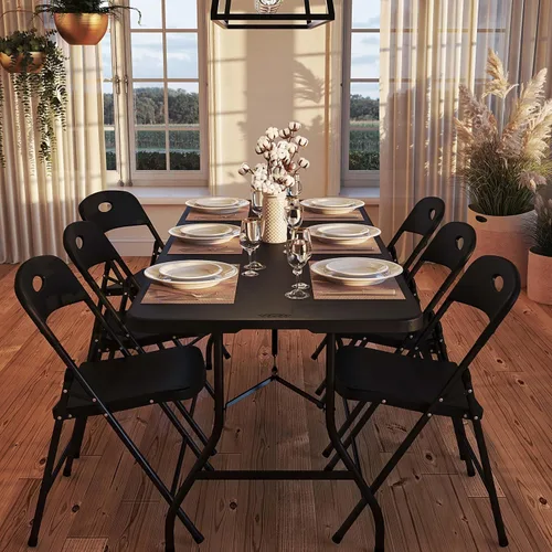 Vista 2 de COSCO Mesa de banquete plegable por la mitad de 6 pies con asa, negro