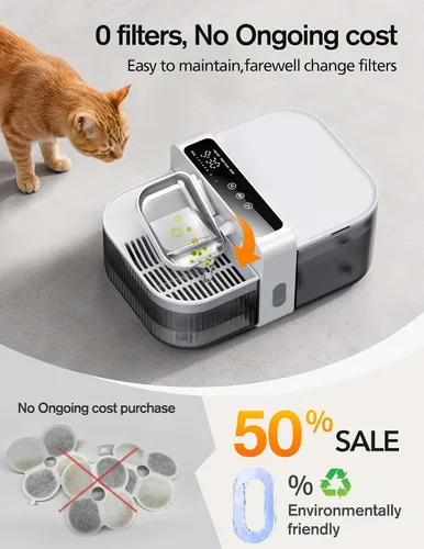 Vista 2 de Fuente de agua inalámbrica para gatos sin filtros, batería de 180 días y control de flujo de precisión, dispensador de agua inteligente