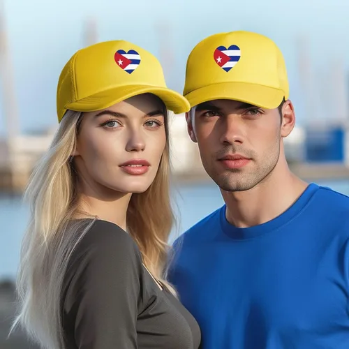 Vista 7 de Gorra de béisbol con diseño de bandera cubana con diseño de amor y espalda de malla