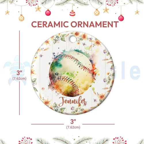 Vista 4 de Hyturtle Adorno de Navidad personalizado para amantes del béisbol, adorno de cerámica con nombre personalizado de Just A Girl Who Loves Baseball