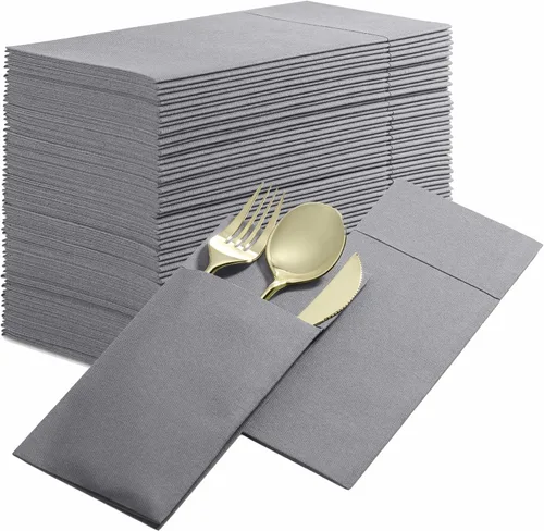 Vista 20 de Paquete de 50 servilletas desechables de lino con bolsillo integrado para cubiertos, color rojo brillante, como servilletas de papel para Navidad