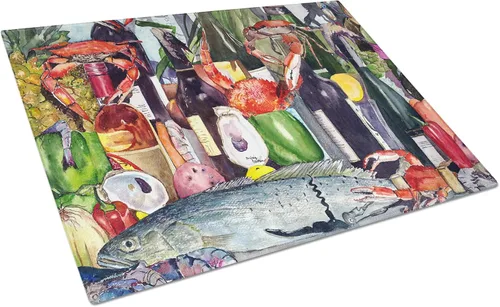 Vista 43 de Caroline's Treasures 1002LCB Barq's, Crabs and Spices Tabla de cortar de vidrio grande decorativa de vidrio templado Tabla de cortar y servir
