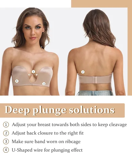 Vista 3 de DotVol Brasier convertible con relleno y escote en U profundo para mujer